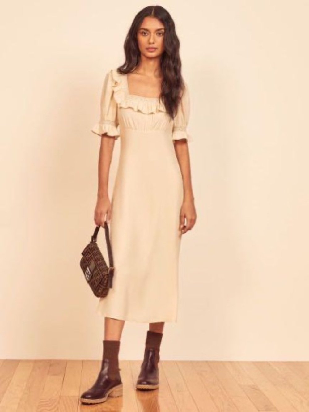 Reformation Fifer Silk Cream Midi Dress